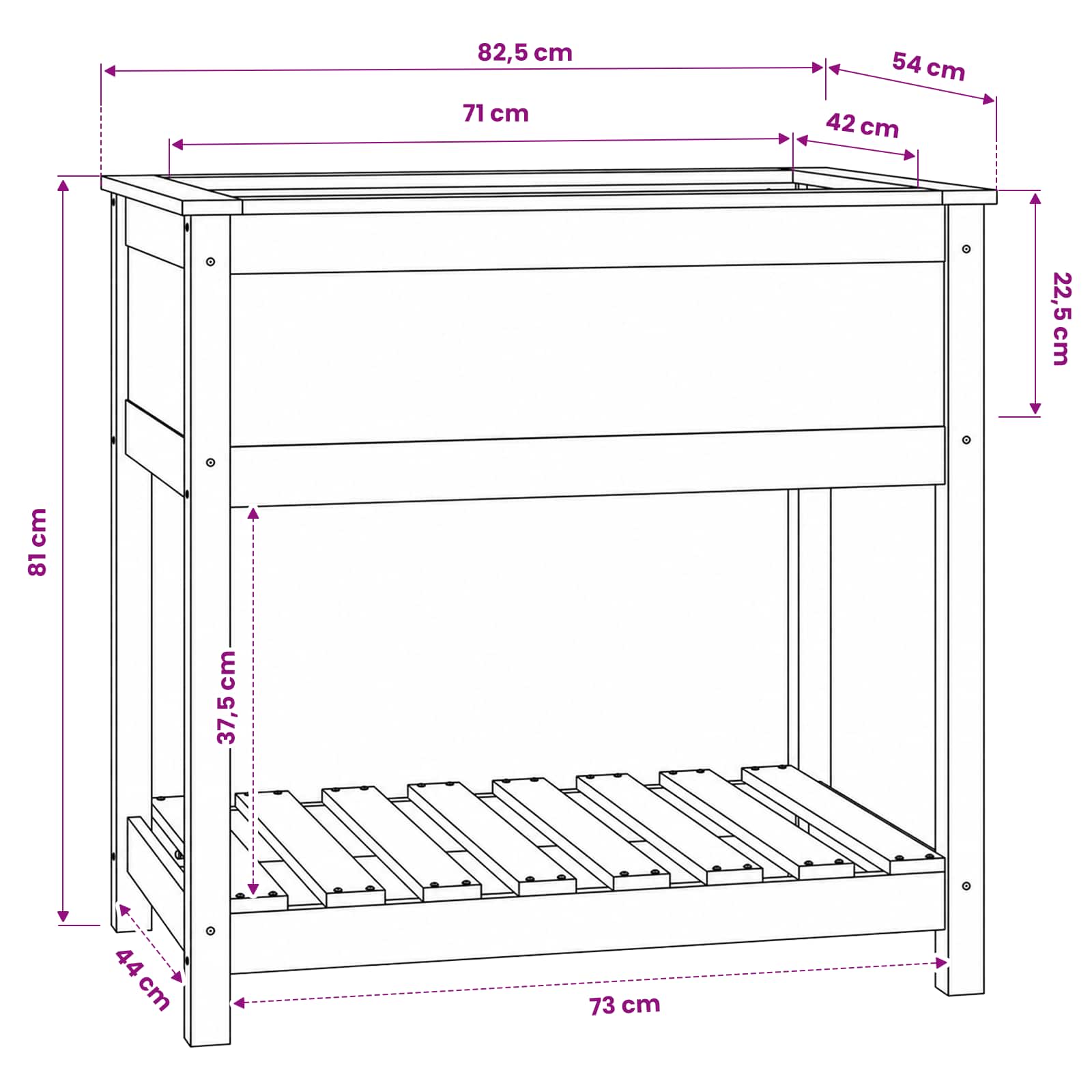 Planter 82 Solid Wood Pine size guide