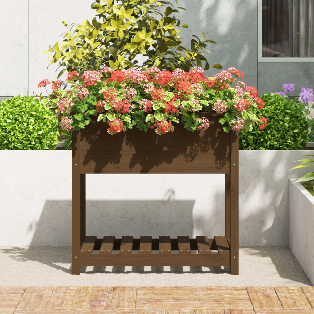 vidaXL Plantenbak met schap 82,5x54x81 cm grenenhout honingbruin afbeelding