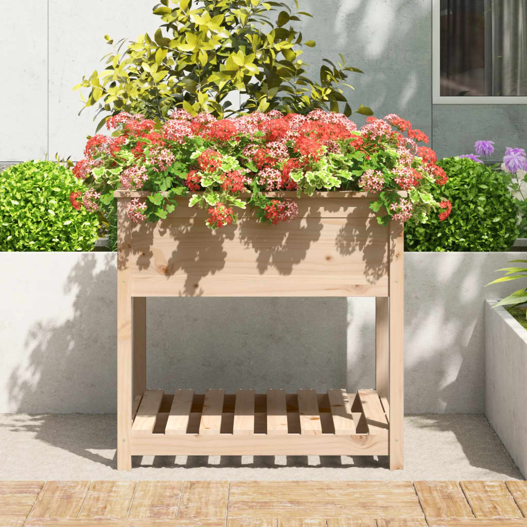 vidaXL Plantenbak met schap 82,5x82,5x81 cm massief grenenhout afbeelding