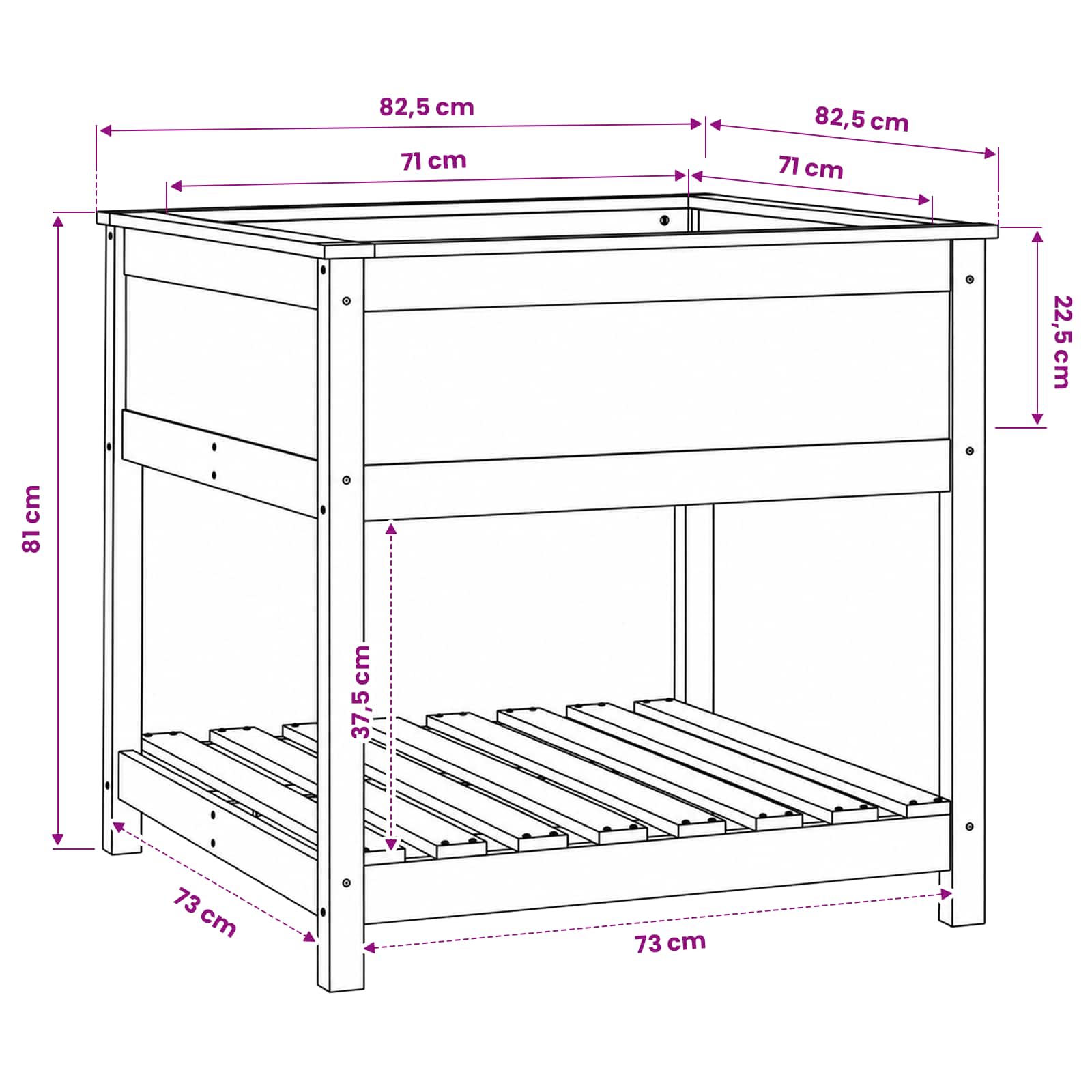vidaXL Pflanzkübel mit Ablage Weiß 82,5x82,5x81 cm Massivholz Kiefer – Bild 8