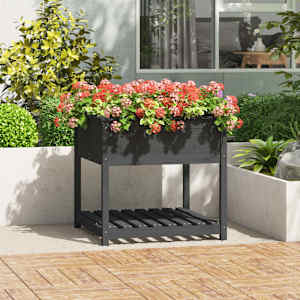 Visoka greda s polico siva 82,5x82,5x81 cm trdna borovina