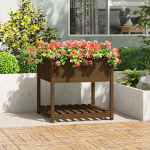 Visoka greda s polico med. rjava 82,5x82,5x81 cm trdna borovina