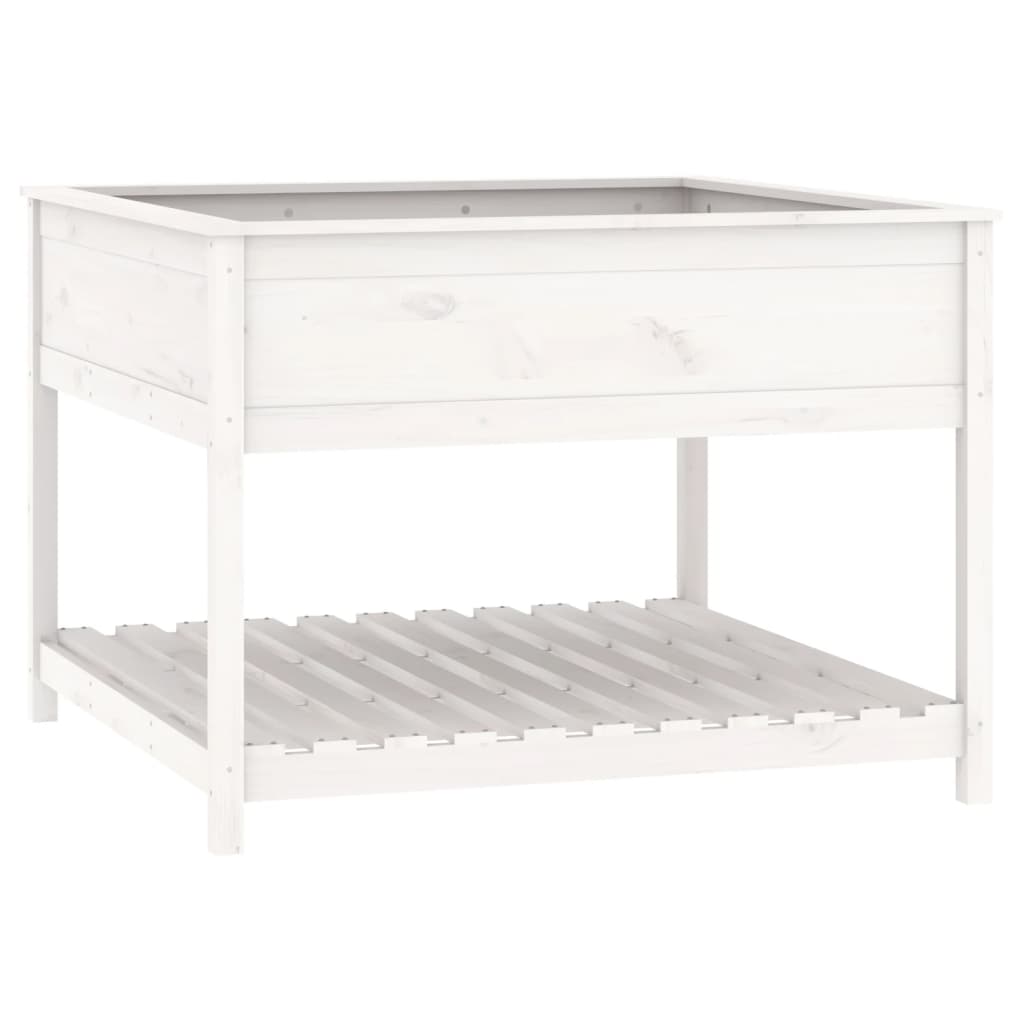 vidaXL Truhlík s policí bílý 111,5x111,5x81 cm masivní borové dřevo
