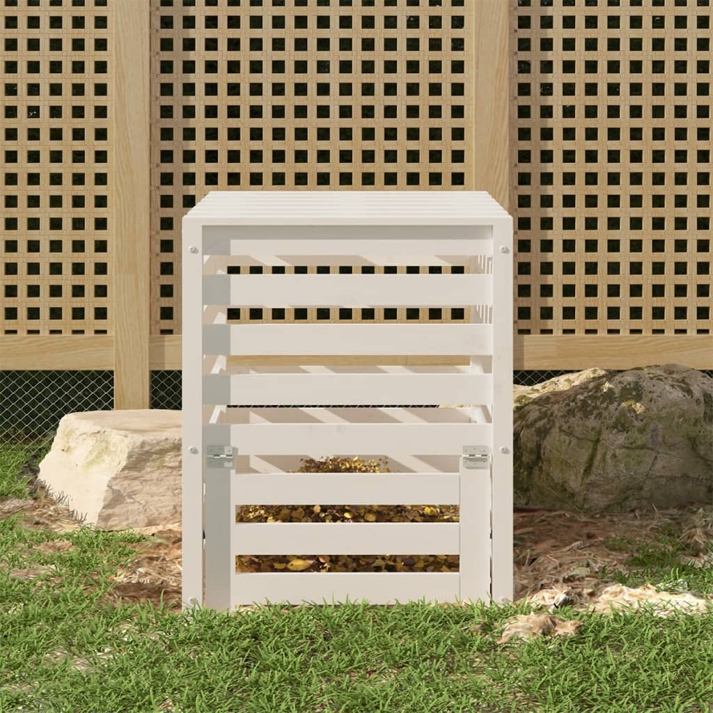 vidaXL kompostbeholder 63,5x63,5x77,5 cm massivt fyrretræ Hvid
