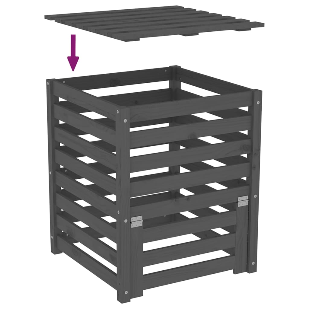 Szürke tömör fenyőfa komposztáló 63,5x63,5x77,5 cm 