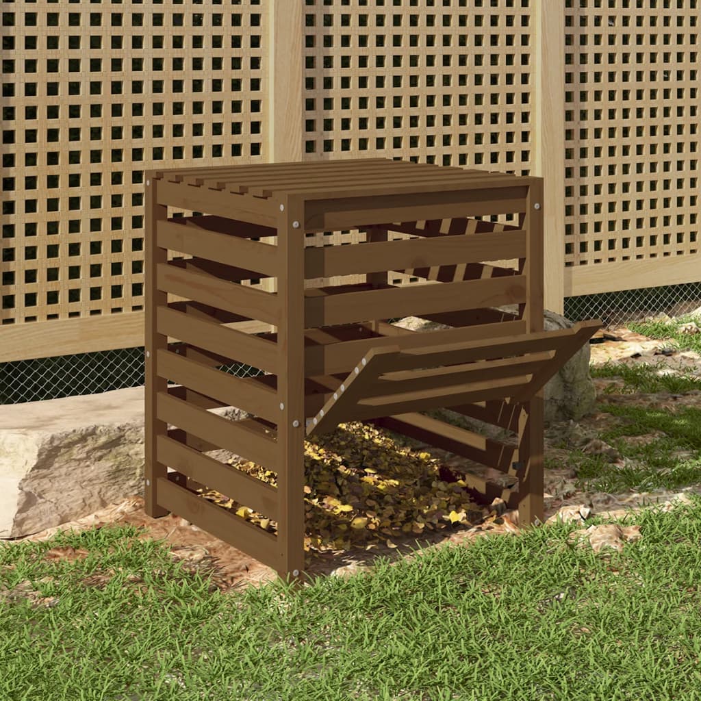 vidaXL kompostbeholder 63,5x63,5x77,5 cm massivt fyrretræ gyldenbrun