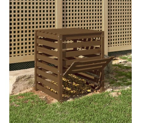 vidaXL Caixote compostagem 63,5x63,5x77,5 cm pinho maciço castanho-mel