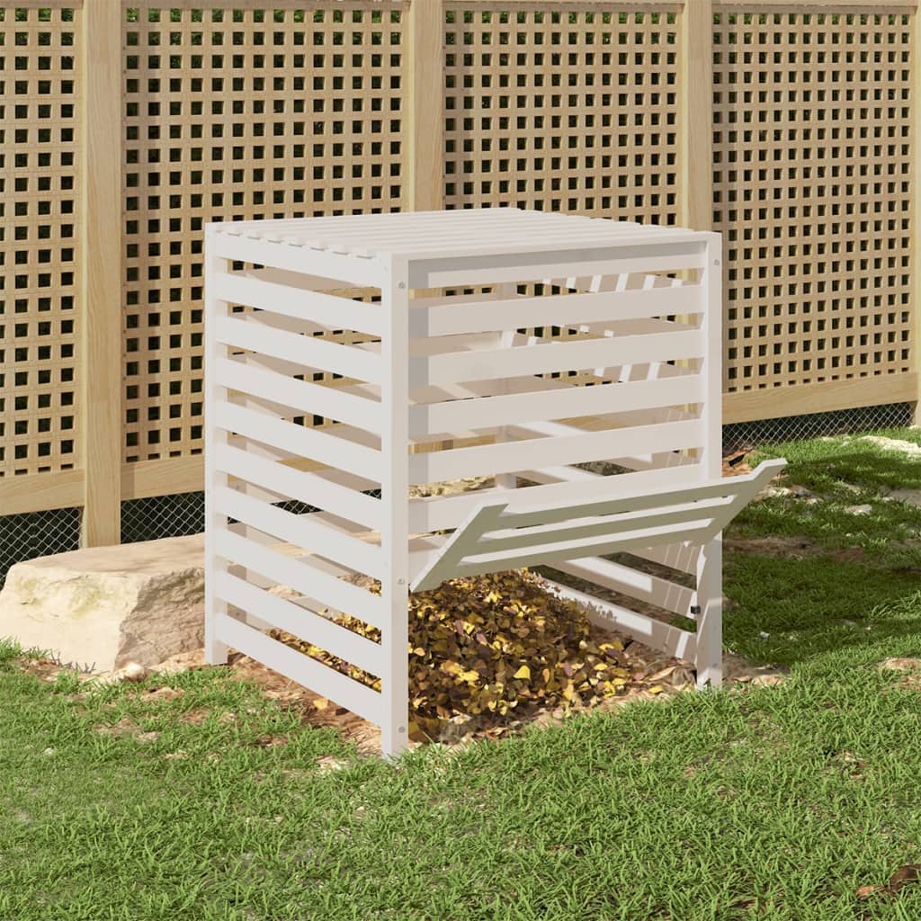 vidaXL Compostor, alb, 82,5x82,5x99,5 cm, lemn masiv de pin
