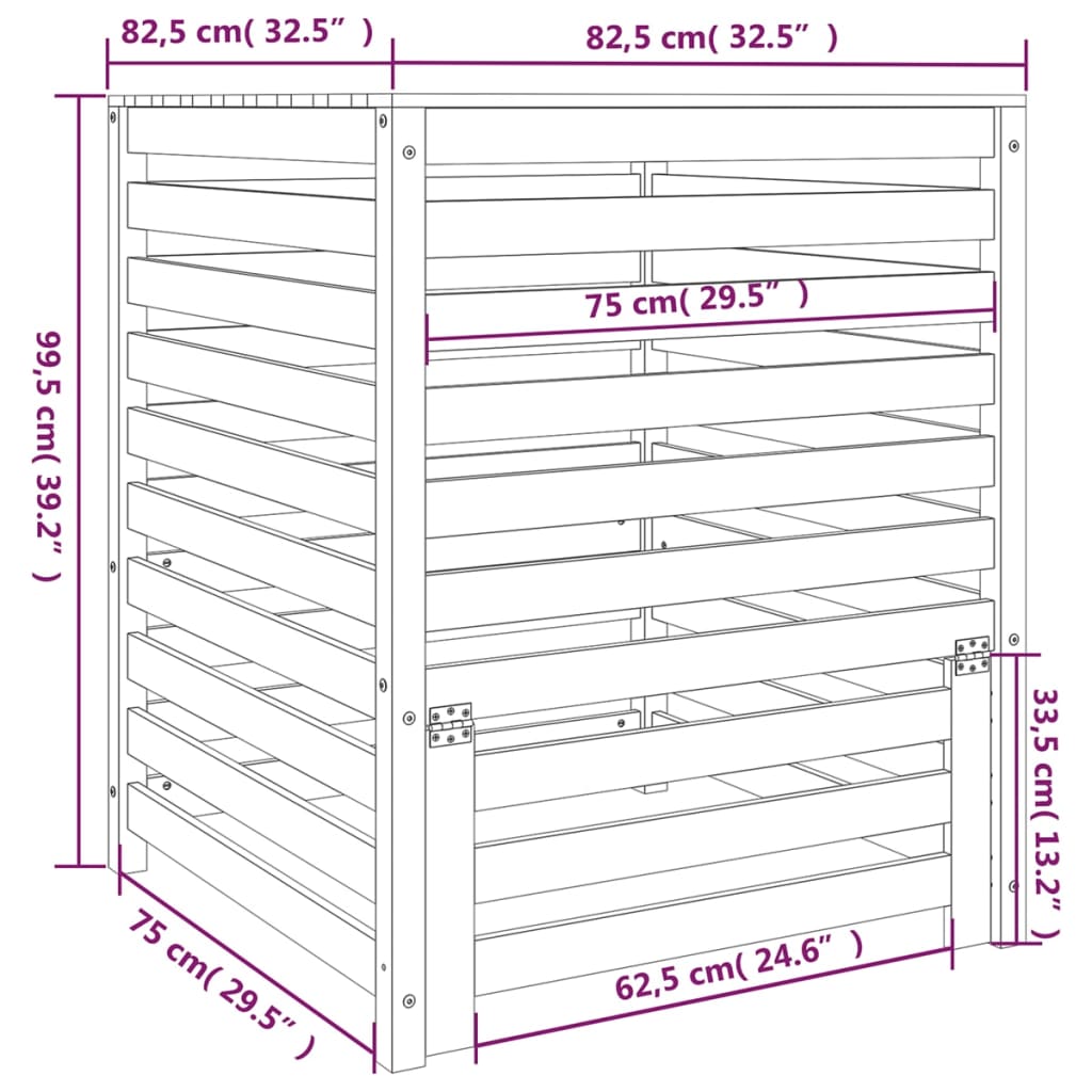 Fekete tömör fenyőfa komposztáló 82,5 x 82,5 x 99,5 cm 