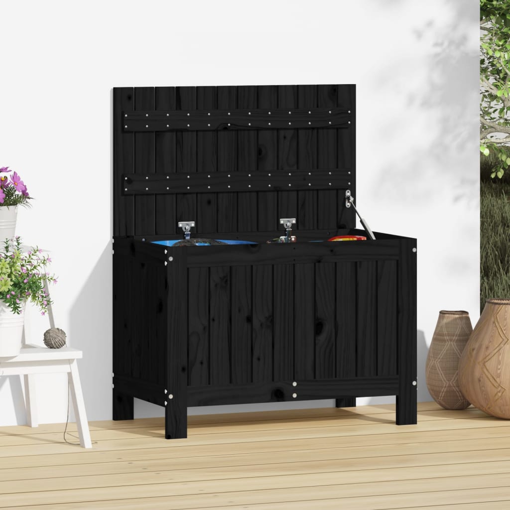 vidaXL Cutie depozitare grădină, negru, 76x42,5x54 cm, lemn masiv pin