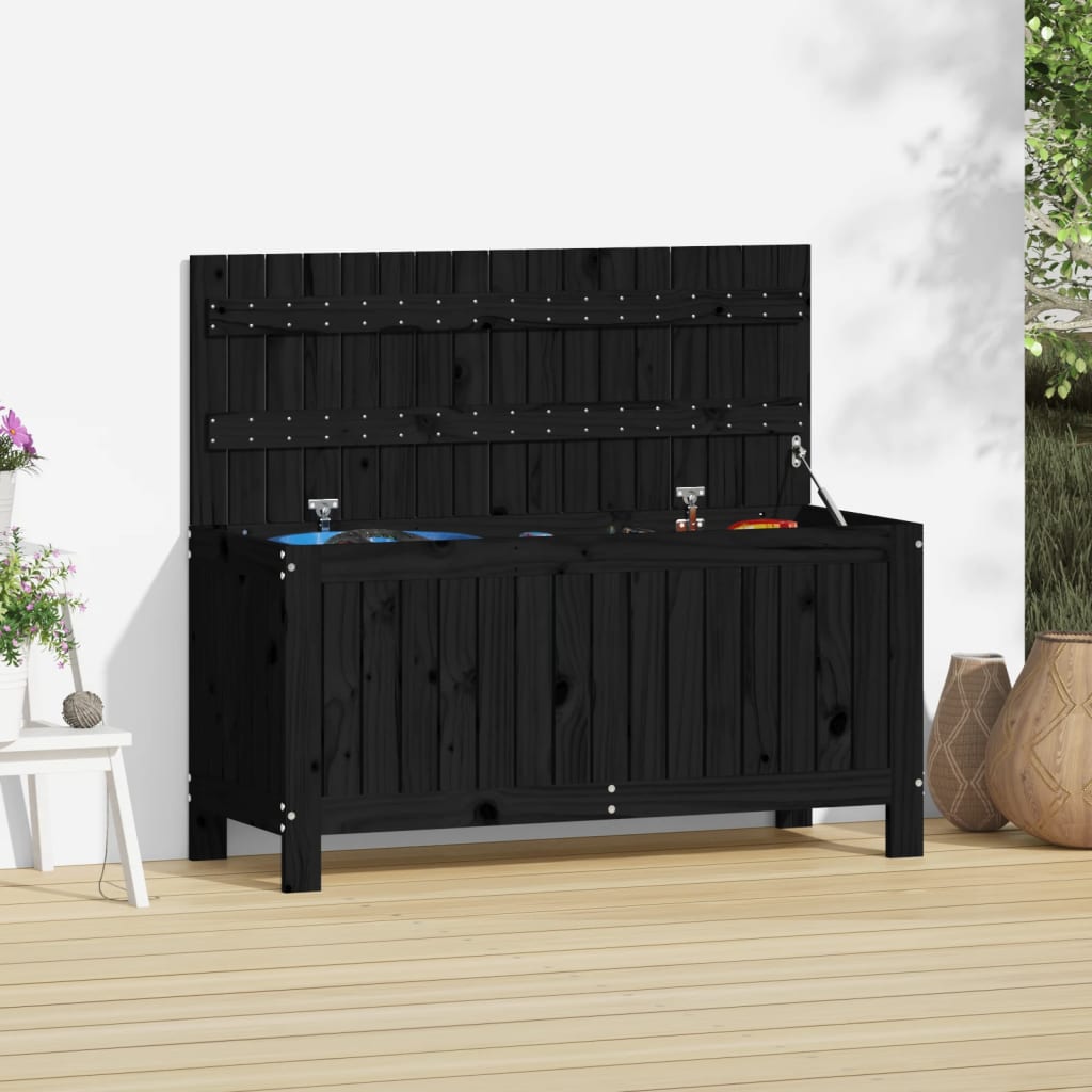 vidaXL Cutie depozitare grădină, negru, 108x42,5x54 cm, lemn masiv pin