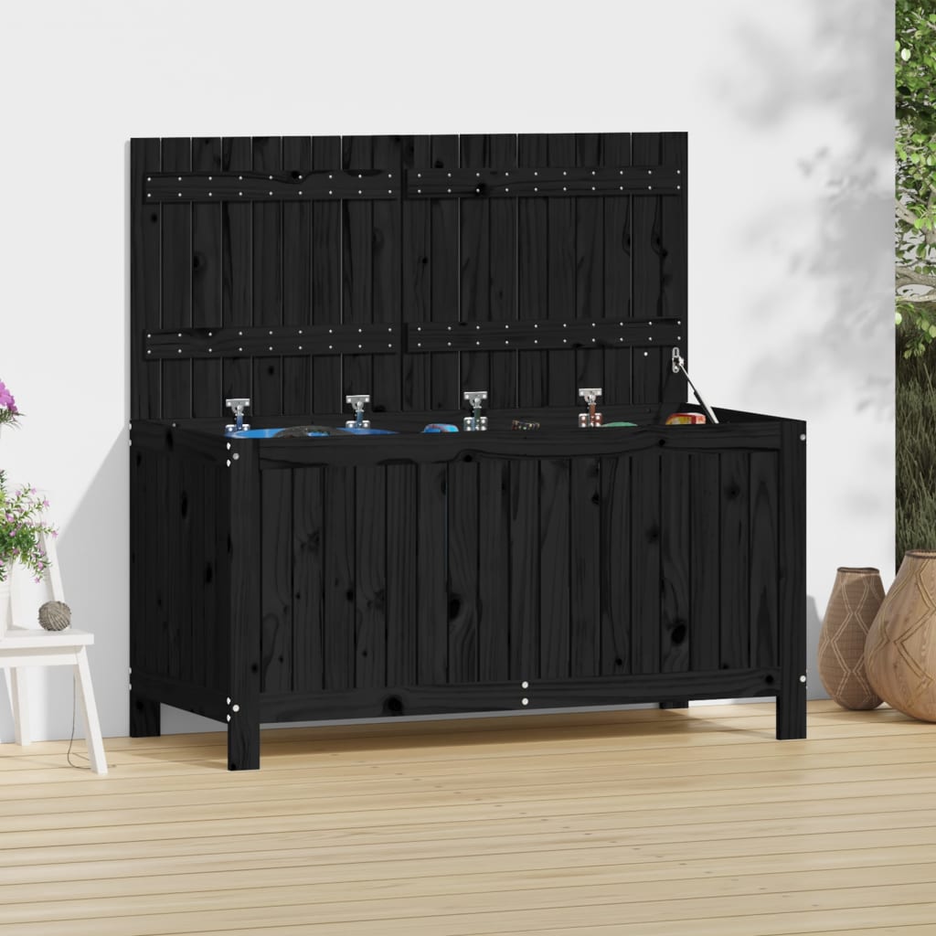 vida XL Gartentruhe Schwarz 121x 55x 64 cm Massivholz Kiefer