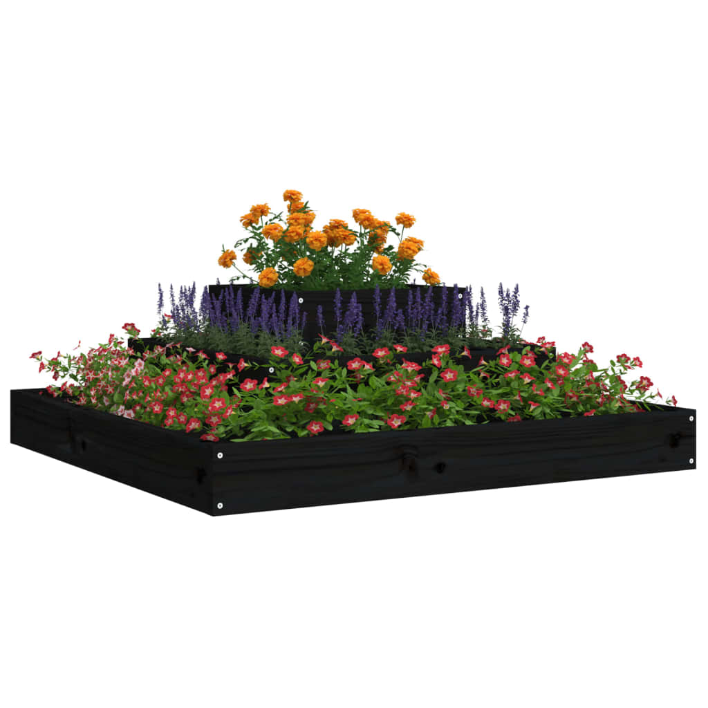 vidaXL Plantenbak 80x80x27 cm massief grenenhout zwart afbeelding
