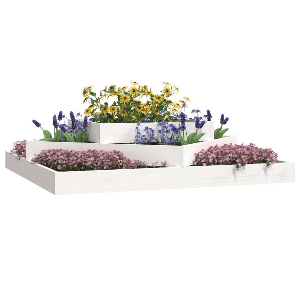 vidaXL Plantenbak 112x112x27 cm massief grenenhout wit afbeelding