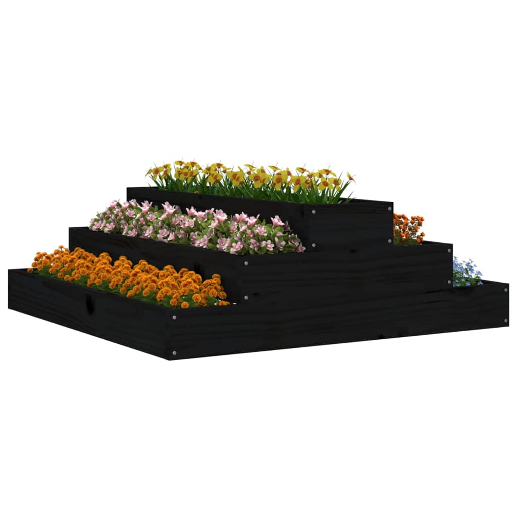 vidaXL Plantenbak 80x80x27 cm massief grenenhout zwart afbeelding
