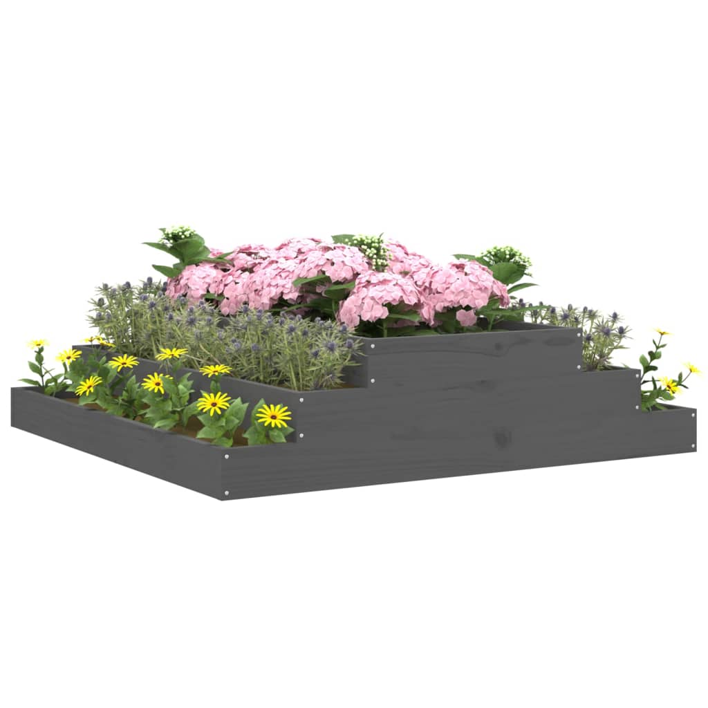 vidaXL Plantenbak 110x110x27 cm massief grenenhout grijs afbeelding