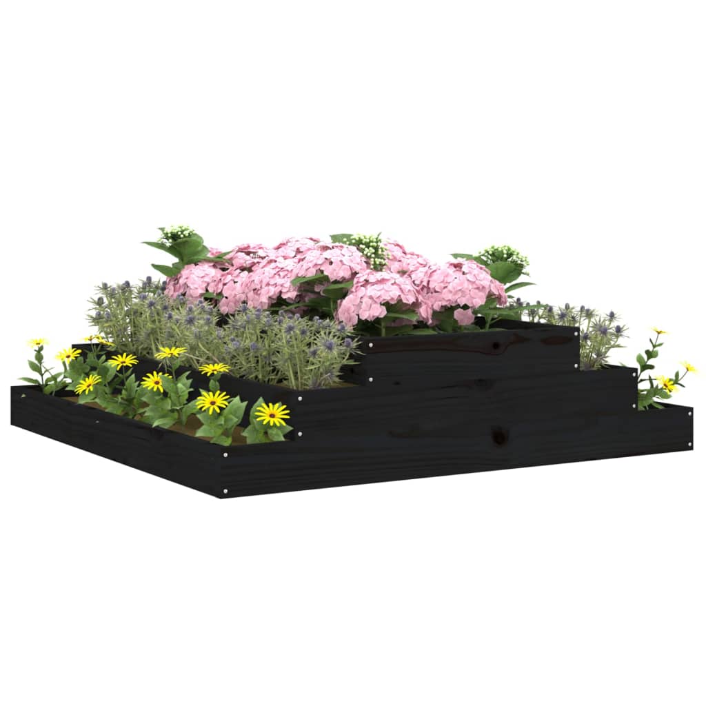 vidaXL Plantenbak 110x110x27 cm massief grenenhout zwart afbeelding