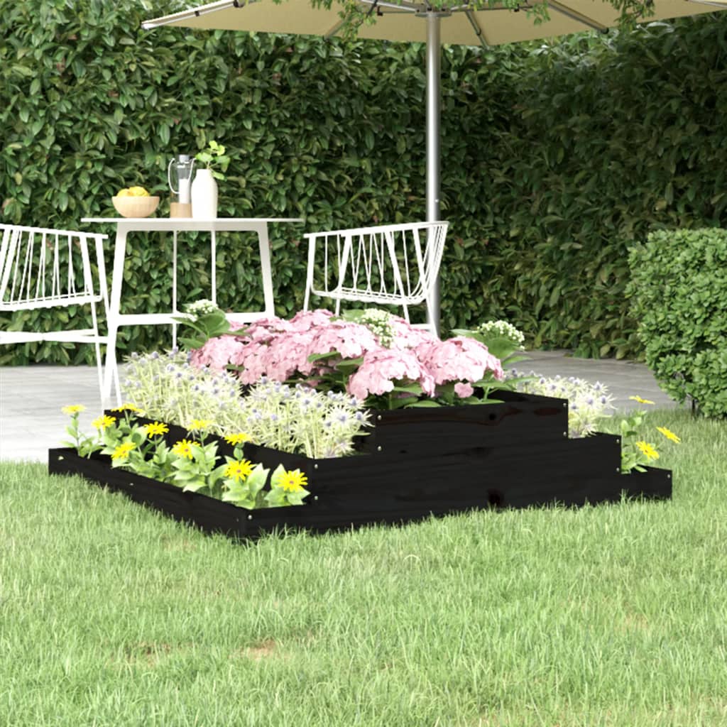 vidaXL Jardinieră, negru, 110x110x27 cm, lemn masiv de pin