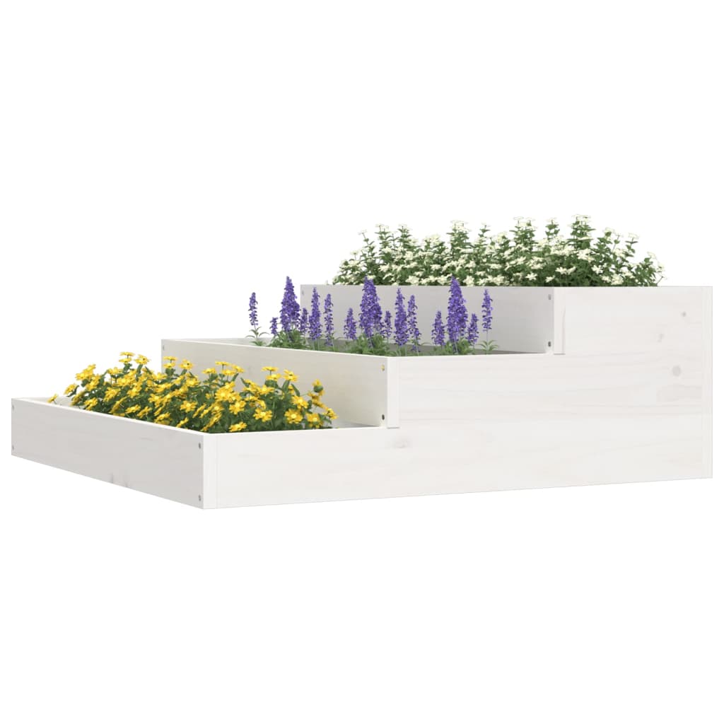vidaXL Plantenbak 78x78x27 cm massief grenenhout wit afbeelding