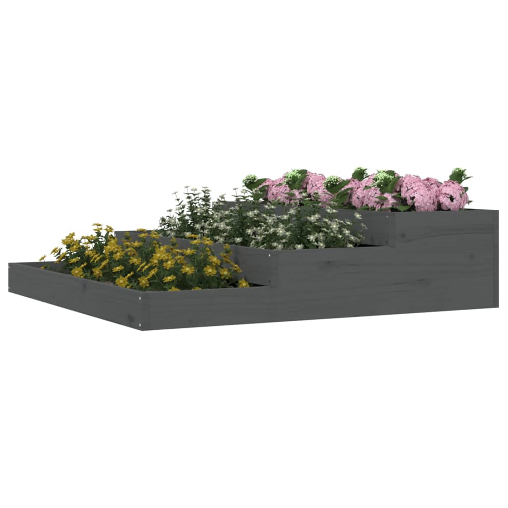 vidaXL Plantenbak 107x107x27 cm massief grenenhout grijs afbeelding