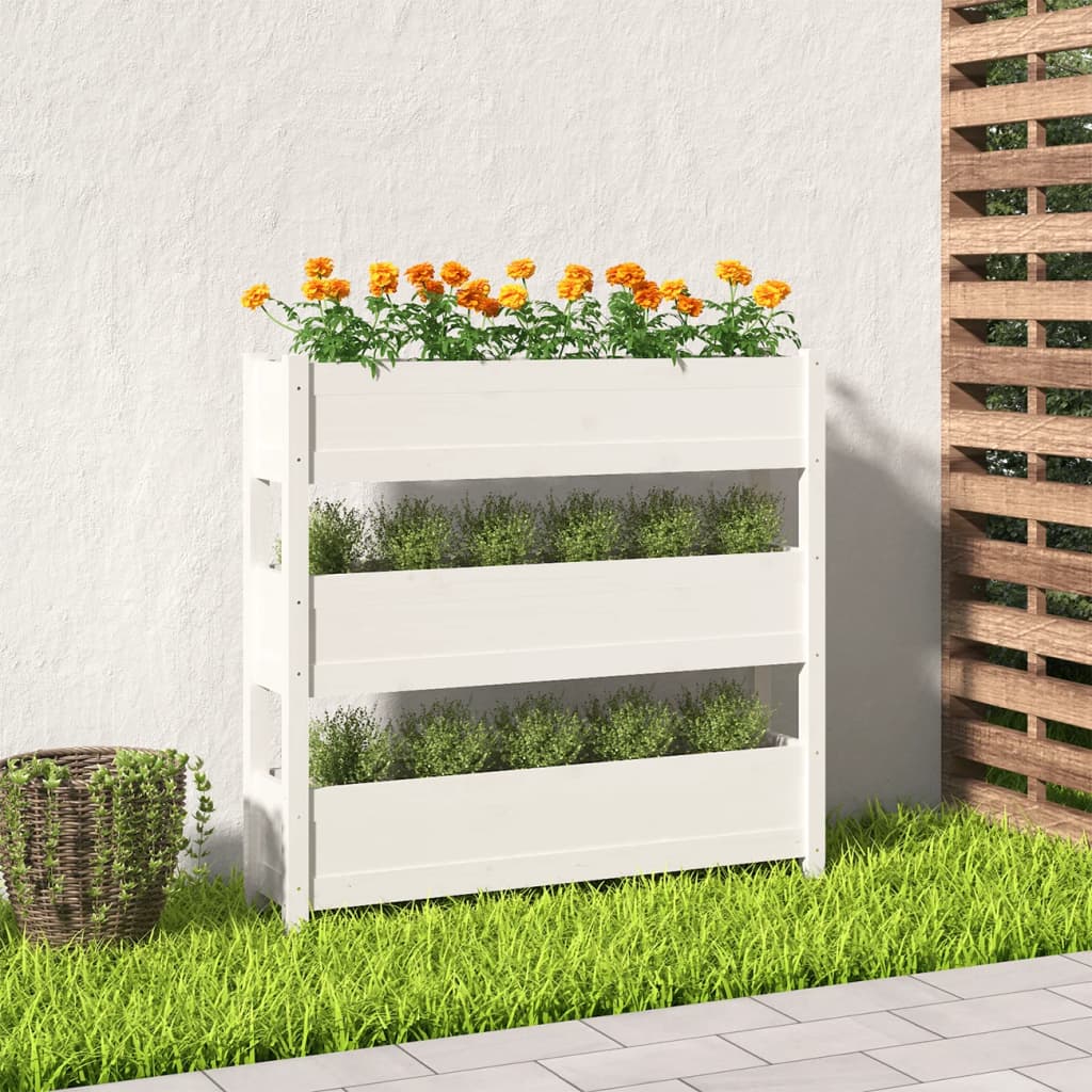 vidaXL plantekasse 112x25x104,5 cm massivt fyrretræ hvid