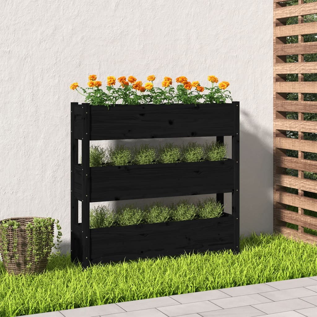 vidaXL plantekasse 112x25x104,5 cm massivt fyrretræ sort