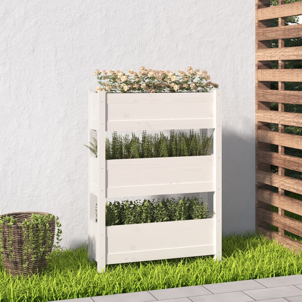 vidaXL plantekasse 77x25x104,5 cm massivt fyrretræ hvid