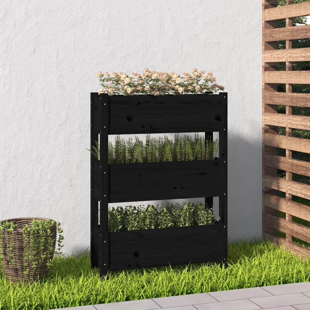 vida XL Pflanzkübel Schwarz 77x 25x 104,5 cm Massivholz Kiefer