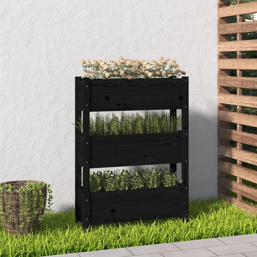 vidaXL Jardinieră, negru, 77 x 25 x 104,5 cm, lemn masiv de pin