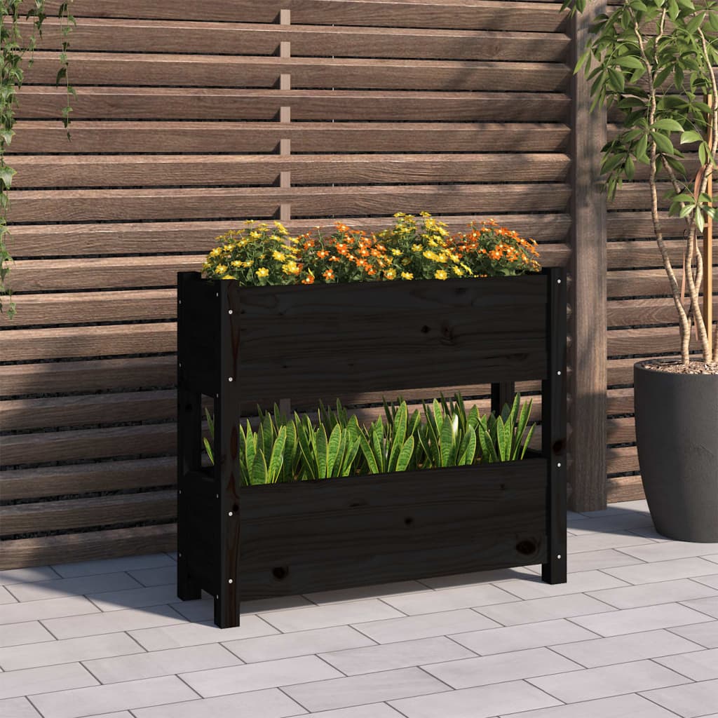 vidaXL Jardinieră, negru, 77x25x66 cm, lemn masiv de pin