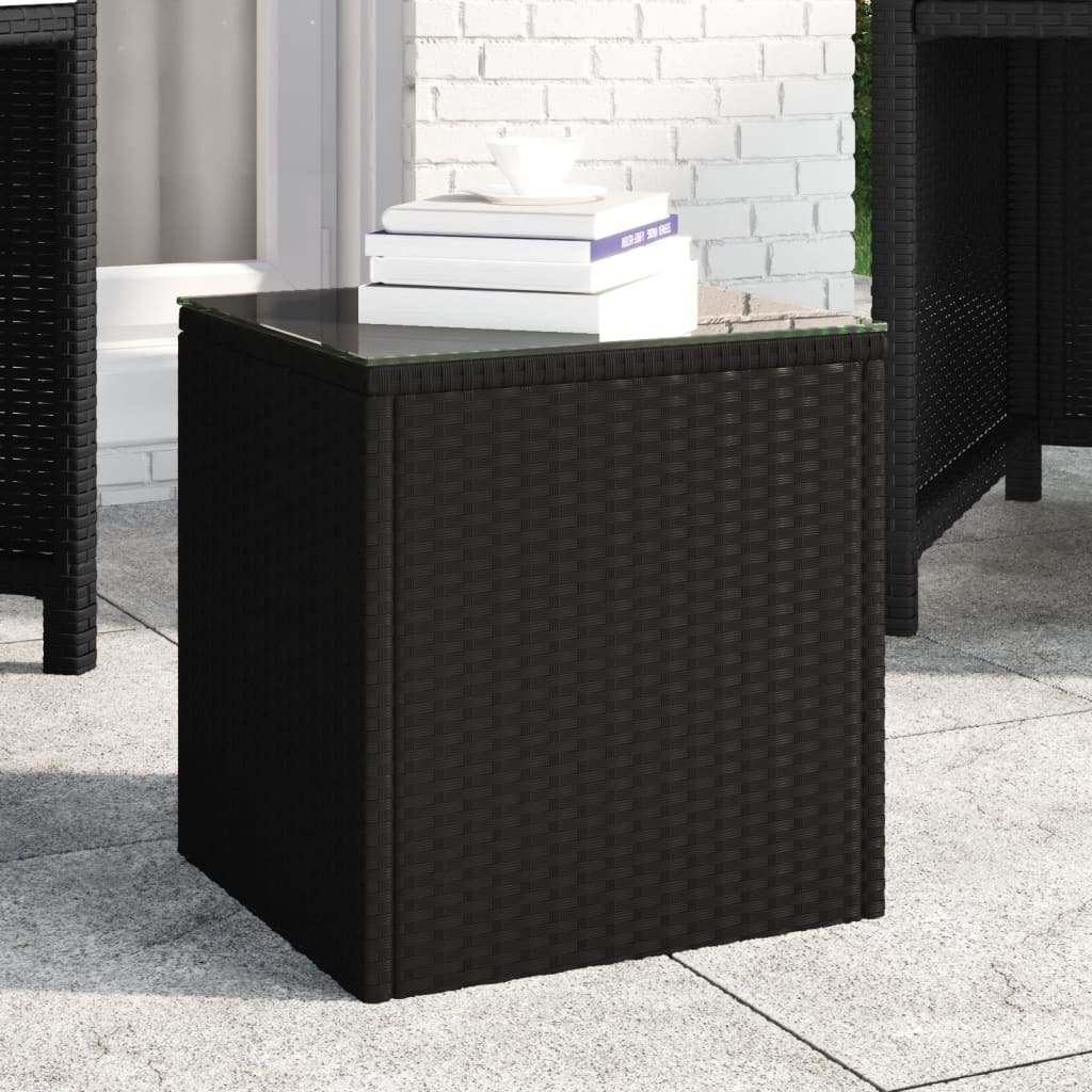 vidaXL Beistelltisch Schwarz 40x37x40,5 cm Poly Rattan und Hartglas