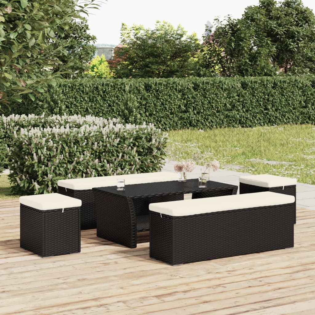 Thumbnail - vidaXL Hocker mit Kissen Schwarz 40x30x40 cm Poly Rattan