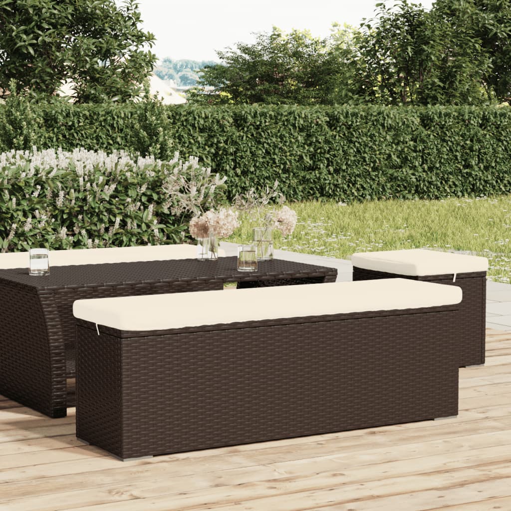 vidaXL Ottoman Bench with Cushion Brown 110x30x40 cm Poly Rattan