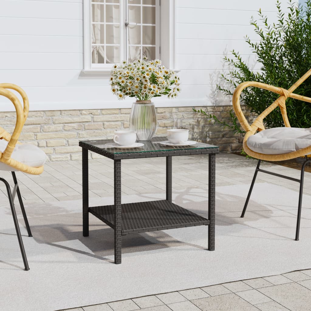 vida XL Beistelltisch Schwarz 45x 45x 45 cm Poly Rattan und Hartglas
