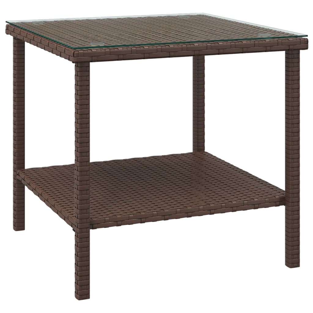  Bočný stolík hnedý 45x45x45 cm polyratan a tvrdené sklo
