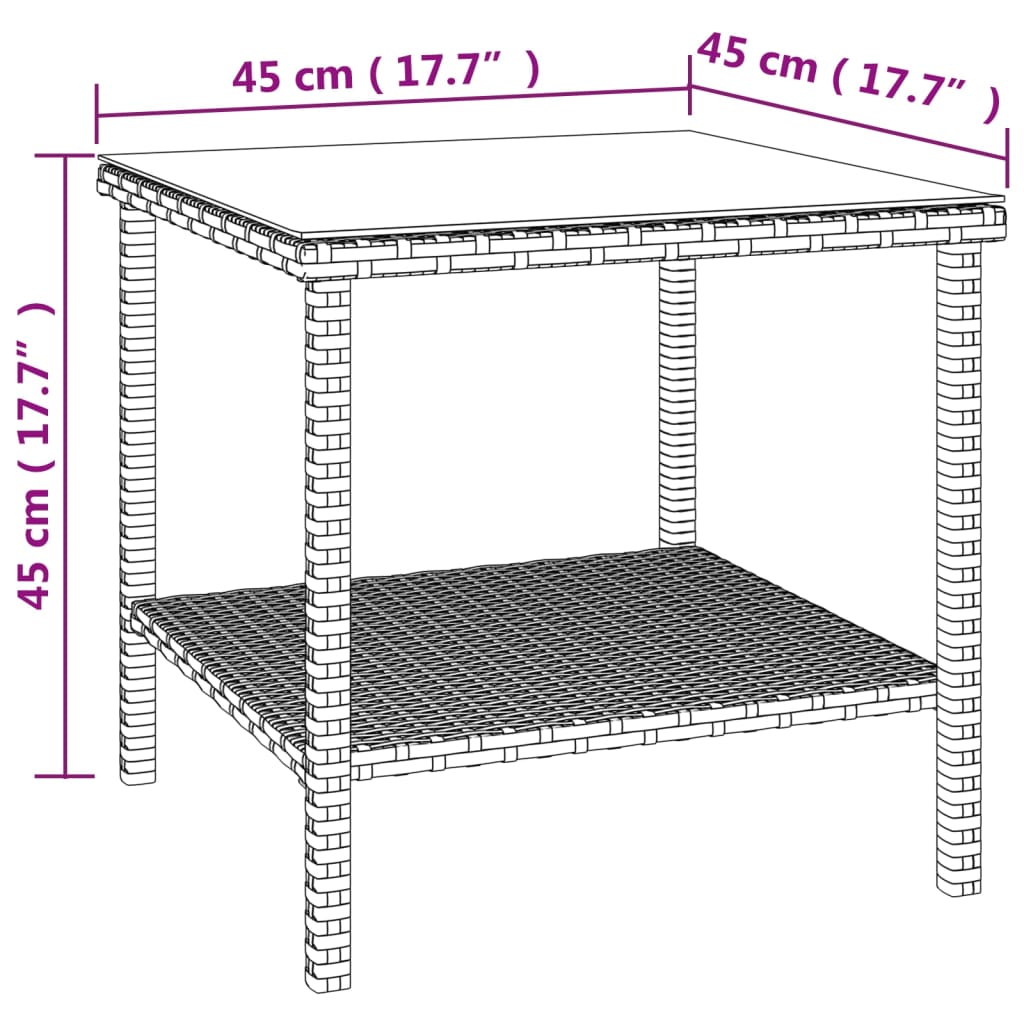  Bočný stolík hnedý 45x45x45 cm polyratan a tvrdené sklo