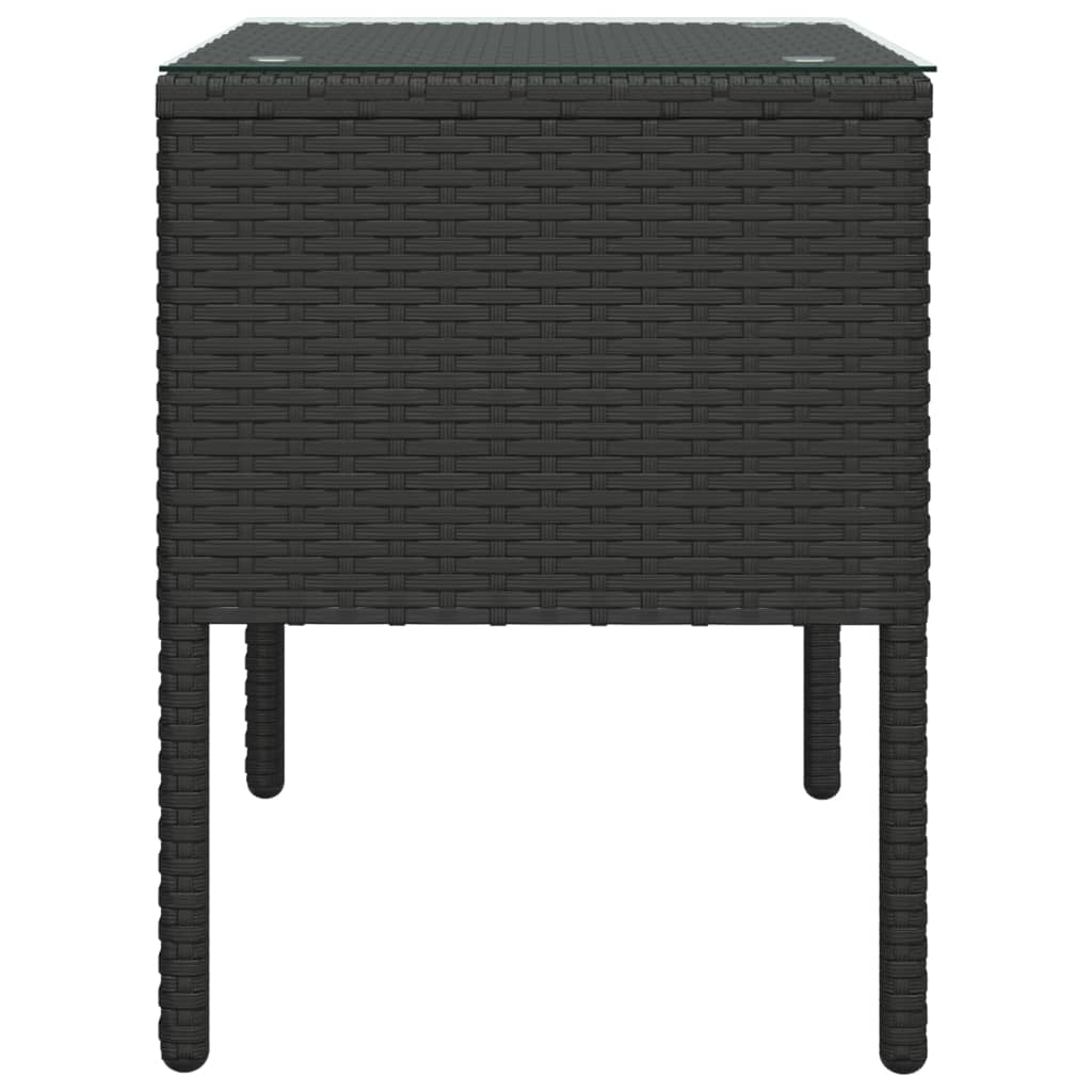  Bočný stolík čierny 53x37x48 cm polyratan a tvrdené sklo