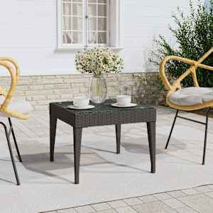 Stranska mizica črna 50x50x38 cm poli ratan in kaljeno steklo