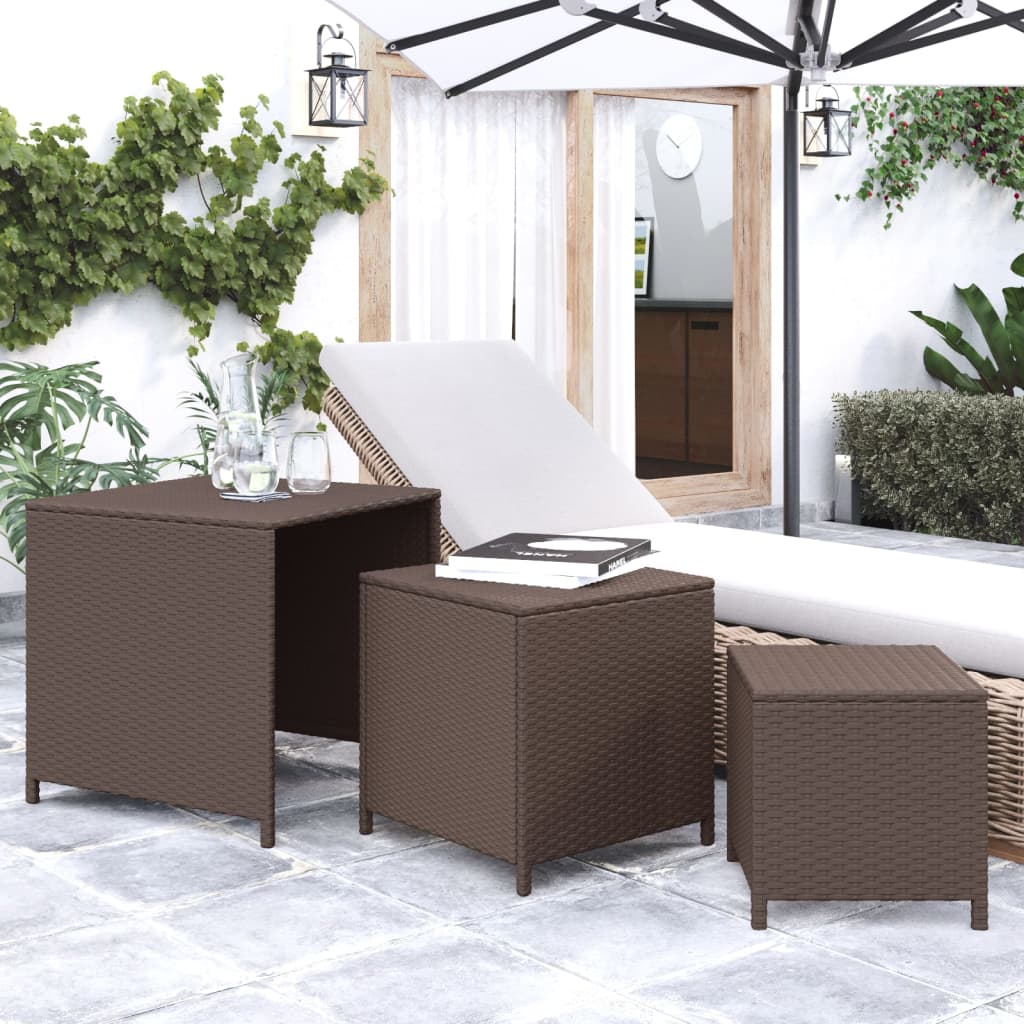 vidaXL Satztische 3 Stk. Braun Poly Rattan