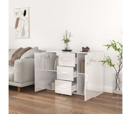vidaXL Ντουλάπι Γυαλιστερό Λευκό 91x29,5x65 εκ. από Επεξεργασμένο Ξύλο
