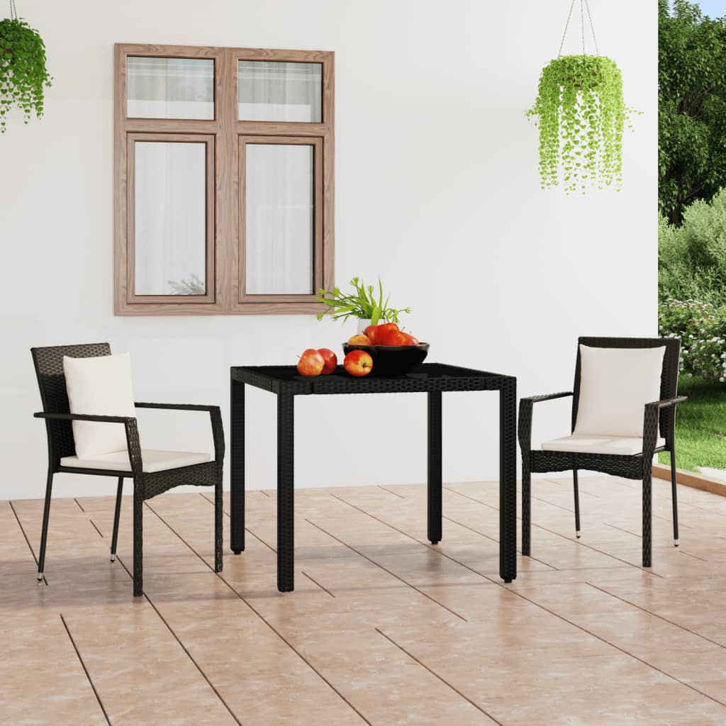 vidaXL Gartenstühle mit Kissen 2 Stk. Poly Rattan Schwarz