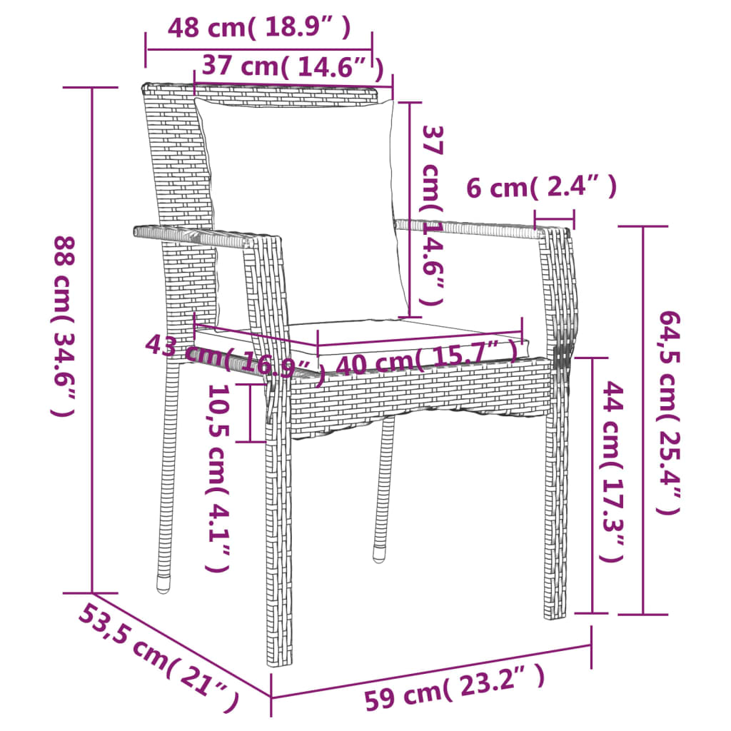 imagem de vidaXL Cadeiras de jardim c/ almofadões 2 pcs vime PE cinzento10