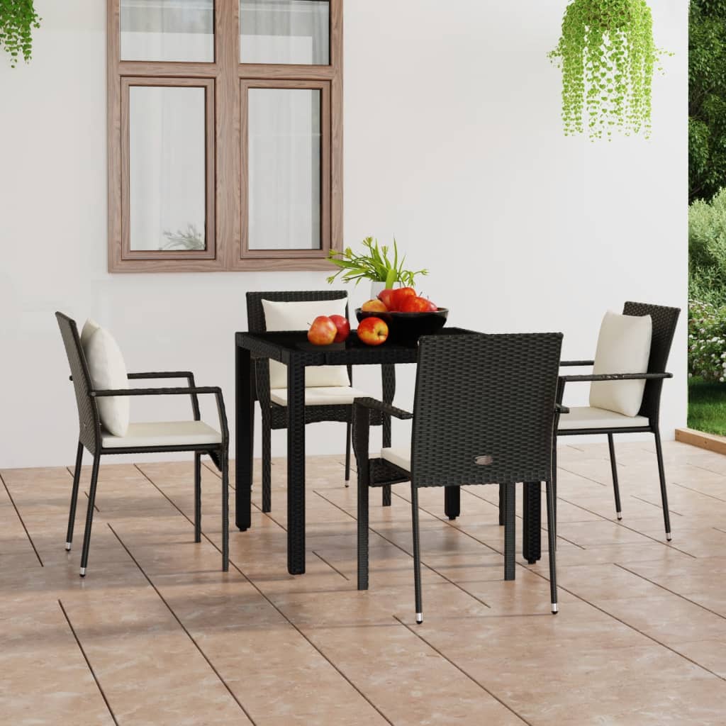 vidaXL Gartenstühle mit Kissen 4 Stk. Poly Rattan Schwarz