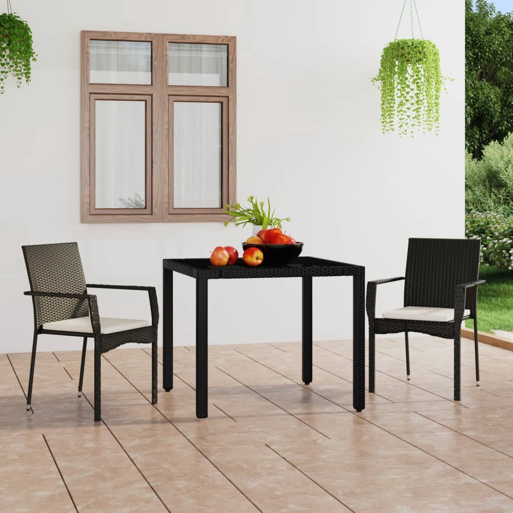 vidaXL Gartenstühle mit Kissen 2 Stk. Poly Rattan Schwarz