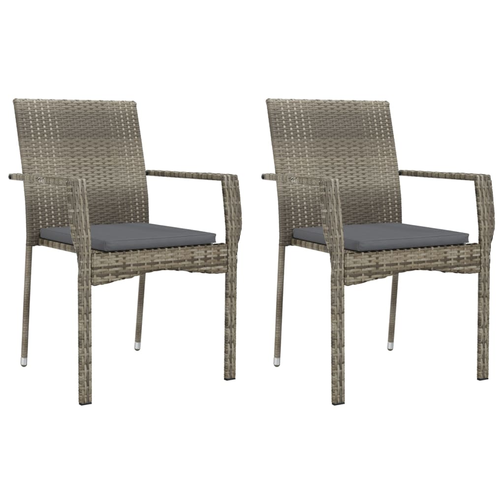 Image of vidaXL Garden Chairs with Cushions 2 pcs Poly Rattan Grey