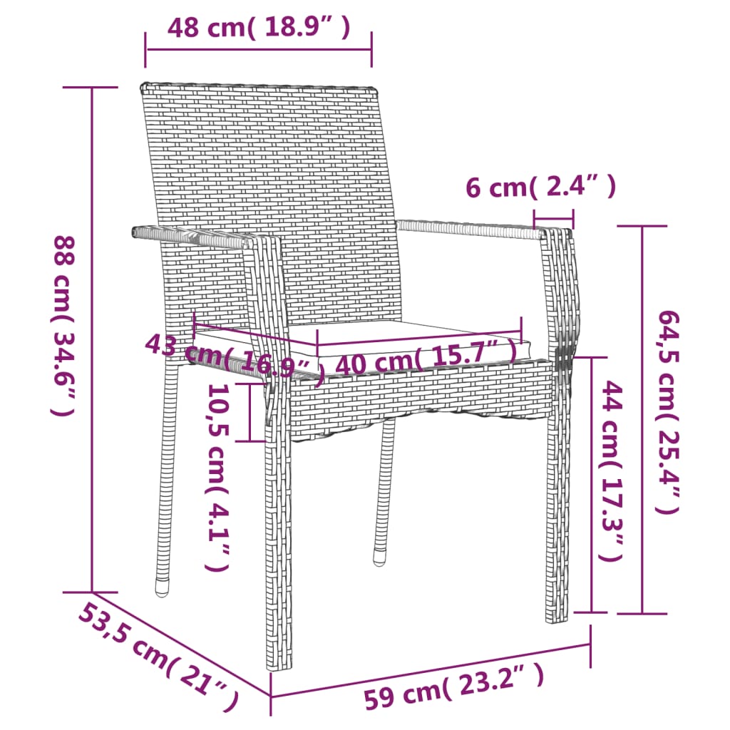 2 db szürke polyrattan kerti szék párnával