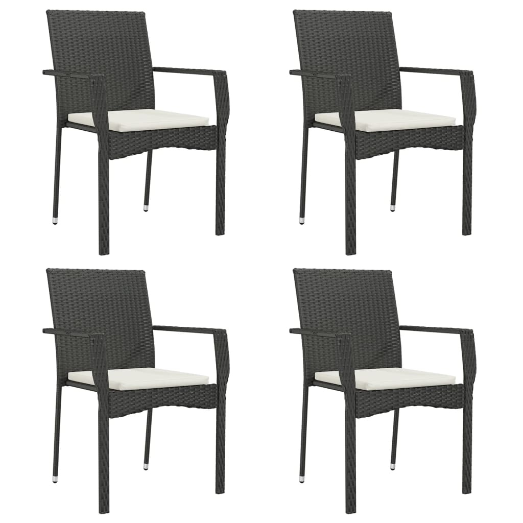 Image of vidaXL Garden Chairs with Cushions 4 pcs Poly Rattan Black