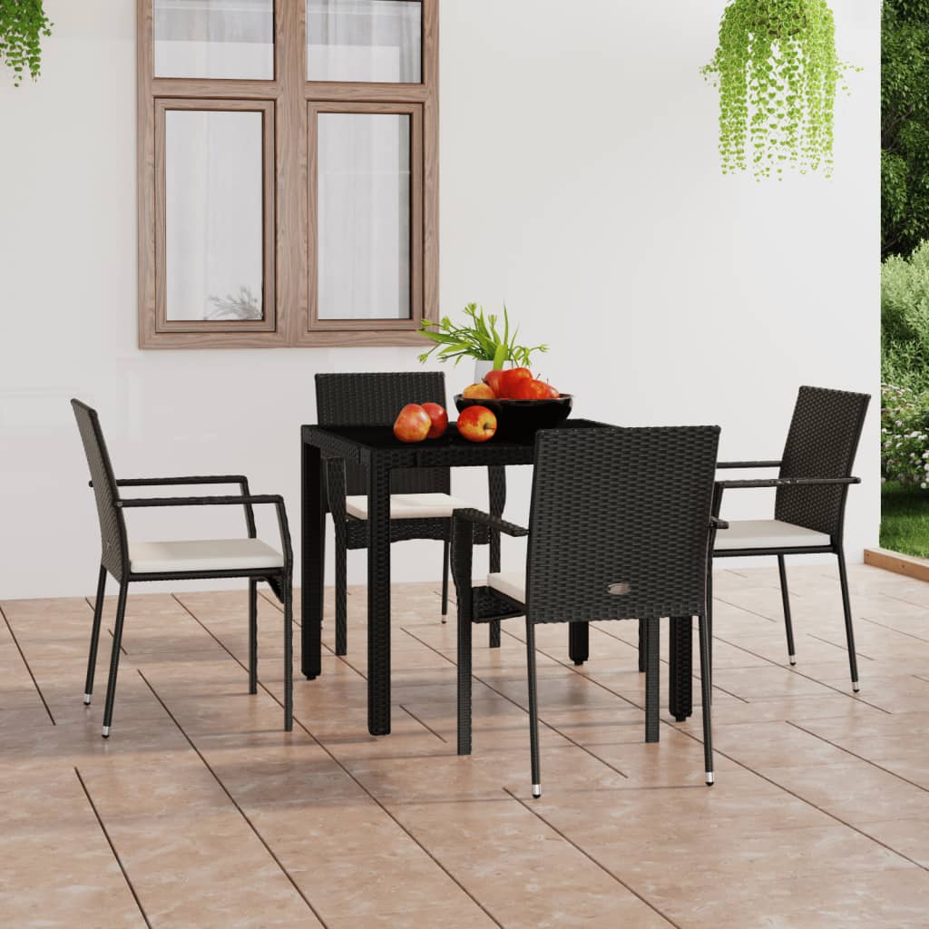 vidaXL Gartenstühle mit Kissen 4 Stk. Poly Rattan Schwarz