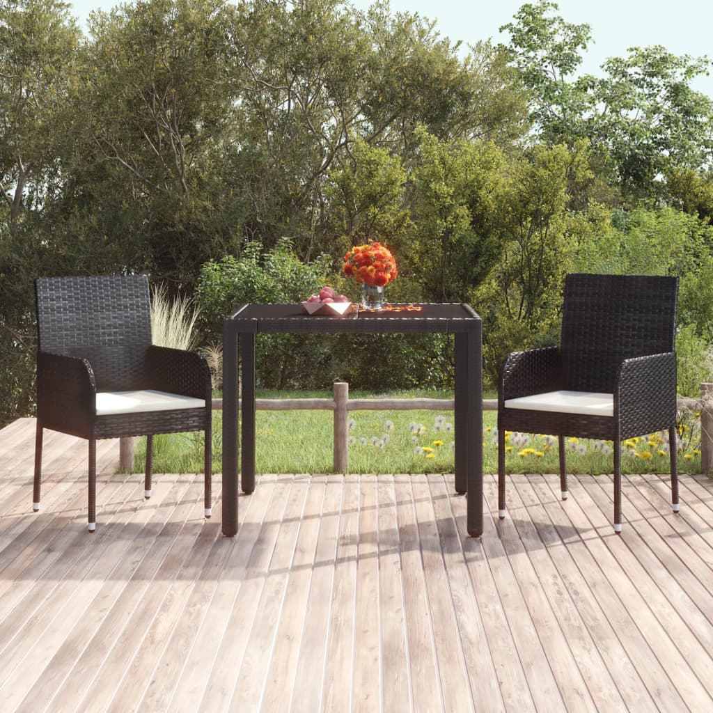 vidaXL Gartenstühle mit Kissen 2 Stk. Poly Rattan Schwarz