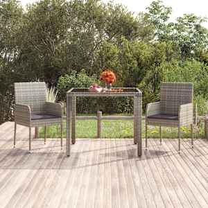 Vrtni stoli z blazinami 2 kosa poli ratan sive barve